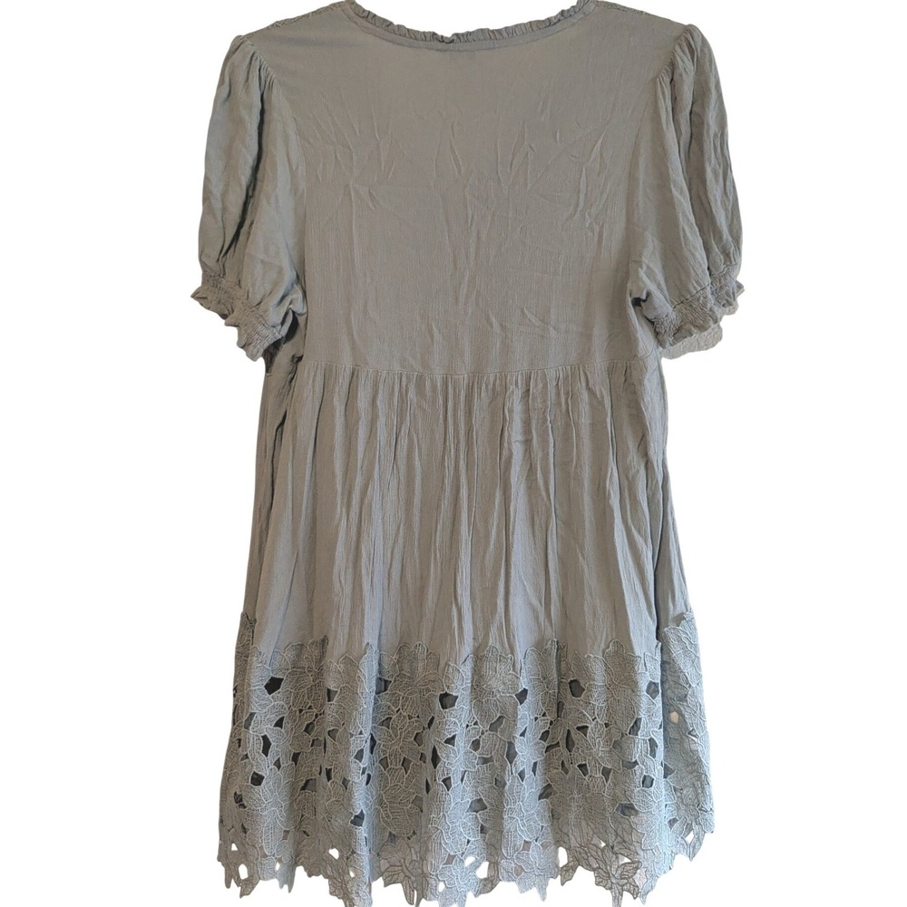 Umgee USA Women Sage Crochet Lace Babydoll Tunic Top Mini Dress Large K6138 - Picture 9 of 11